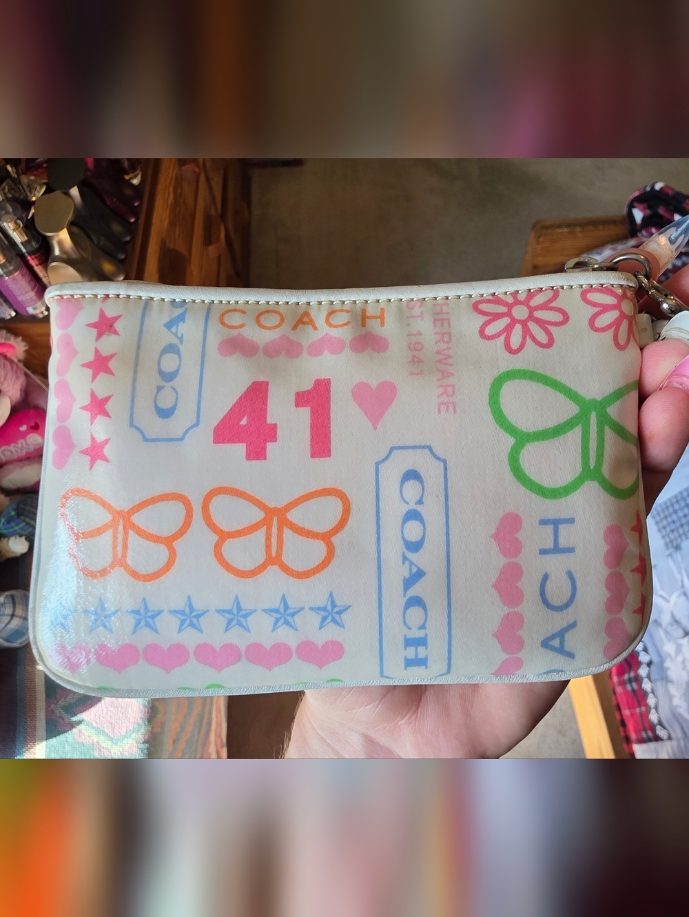 Coach White/Multicolor Butterfly Graffitti Baguette Bag with Matching Wristlet - Picture 9 of 10
